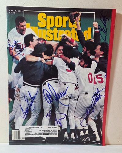 1991 Minnesota Twins World Series Sports Illustrated signed by 6; Gene Larkin