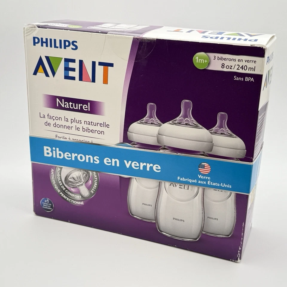Biberones de vidrio Phillips Avent NUEVOS 8 OZ - Paquete de 3 1 m+ - EE. UU. - En caja Foto 2 de 4