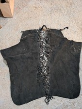 Vintage XS Black Chaps Nice Heavy Suede Black Unisex ! Adjustable Fit! Fringed!