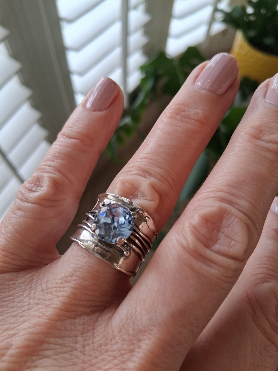 Size 9 ISRAEL RING STERLING SILVER 925 Artisan Noa Zuman Blue Ring
