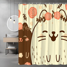 Cute Bear Floral Shower Curtain Cartoon Animal Print