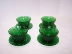 Vtg Anchor Hocking Forest Green Sandwich Glass Custard Bowl w/Liner Set of 4