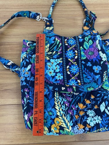 Vera Bradley Campus Quilted Backpack In Midnight Blue Handle Pockets Floral Snap - Picture 17 of 17