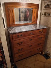 ANTICO CASSETTONE COMÒ A 4 CASSETTI CON SPECCHIO COEVO E MARMO GRIGIO anni 20/30