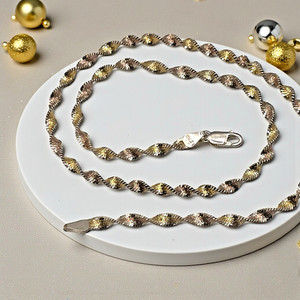 FAS Italy Gold Vermeil 925 Sterling Twisted Herringbone Chain Necklace, 18"