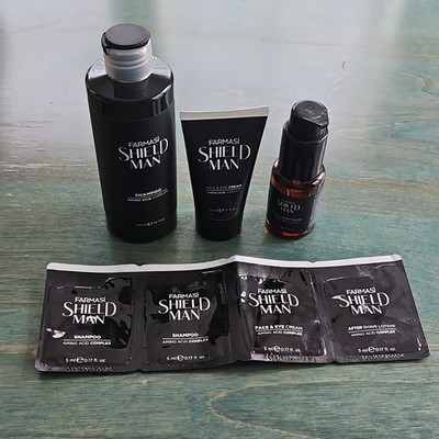 Farmasi Shield Man Skin Care Set Shampoo Cream Beard Oil and Face & Eye Cream