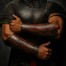 Leather Arm Bracers | Wolf Engraved Leather Bracer Viking Bracer Costume Armor