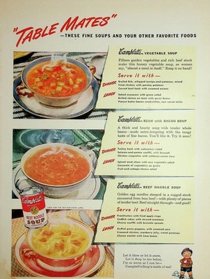 Original 1947 Vintage Print Ad: Table Mate with Campbell's Beef Noodle Soup