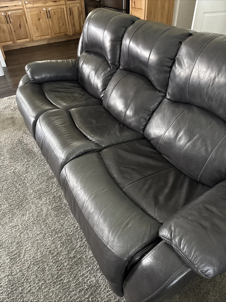 Sofá de 3 plazas tapizado de cuero marrón reclinable automático para sala de estar Foto 3 de 3