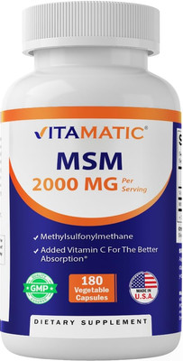 Vitamatic MSM 2000 mg with Vitamin C 75mg per Serving - 180 Veg Capsules -... 