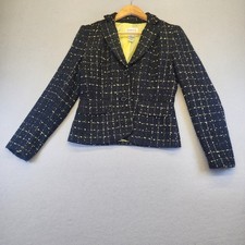 Chadwick's Vintage Tweed Blazer Jacket Black Yellow Size 4 Business Academia