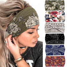 Wide Headbands Knotted Turban Headband Floral Non Slip Elastic Hairbands Work...