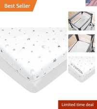 2 Pack 100 Natural Cotton Fitted Pack and Play Sheets 39" x 27" - Soft  Bre...