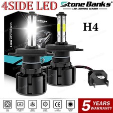 Pair H4 9003 4-Sides LED Headlight Bulbs Kit High Low Beam 390000LM 6000K White