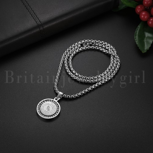 Stainless Steel Praying Hands Coin Medal Pendant Bible Verse Prayer Necklace 22" - Picture 3 of 13