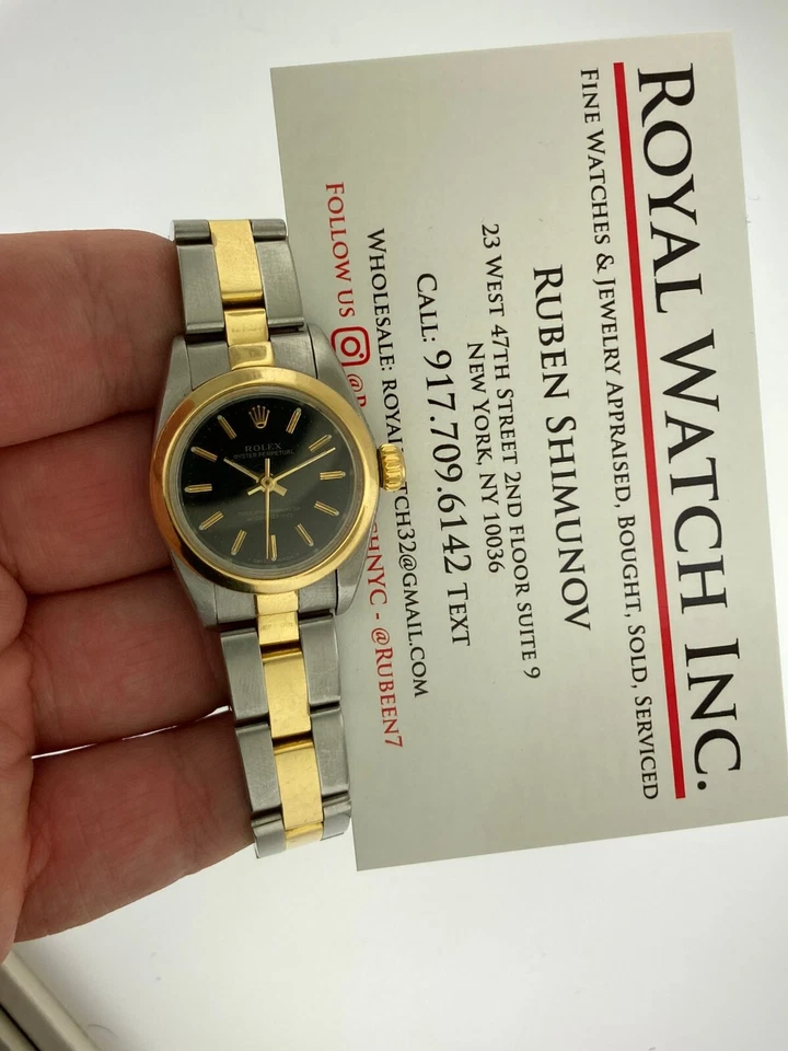 Rolex Ladies 24mm #67183 Oyster Perpetual 18k Solid Yellow Gold Black Dial - Image 3 of 4
