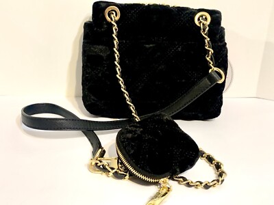 Betsey Johnson Xoval Black Velour Crossbody Handbag Airpod Case