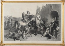 'Morning of the Chase' LARGE STUNNING 19thc ENGRAVING of a Hunt at Haddon Hall