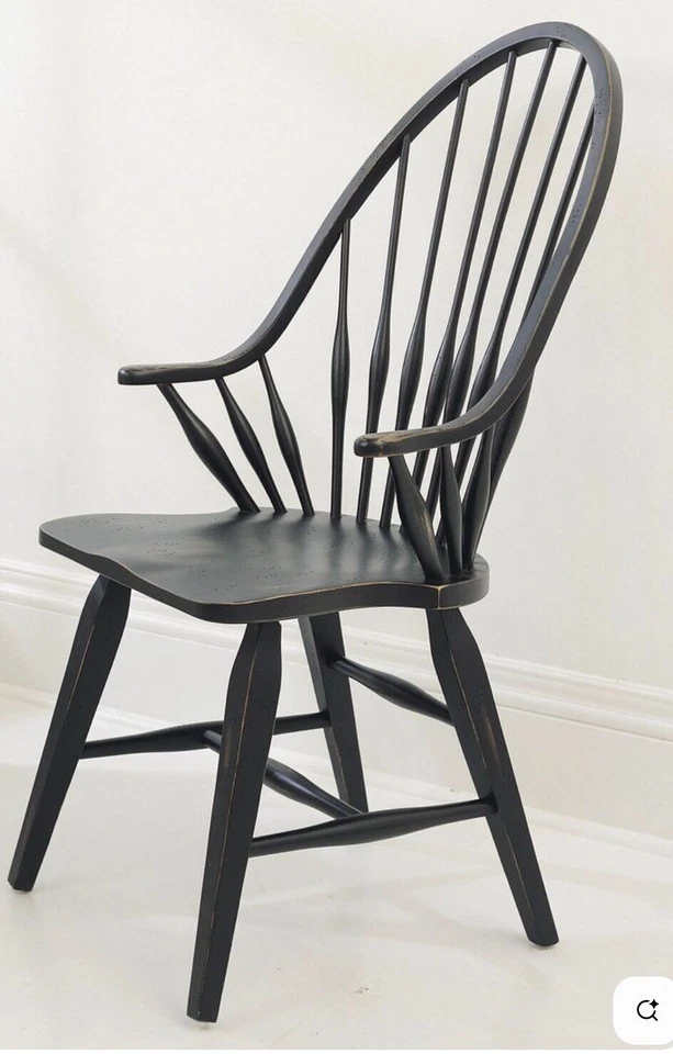 BROYHILL ATTIC HEIRLOOMS Windsor Dining END ARM CHAIR ▪ VTG OG Antique Black Oak - Image 4 of 4
