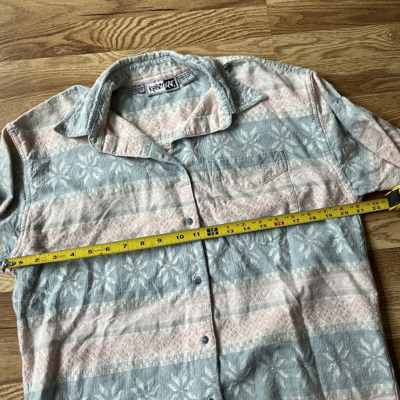 Krazy Kat Button Down Snowflake Blue Pink Cotton … - image 5