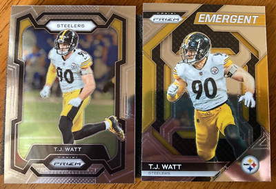 2023 Prizm TJ Watt #254 Base, # H-17 EMERGENT. Pittsburgh Steelers. DPOY MVP.