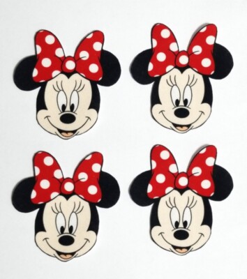 4pc Minnie Mouse iron on patches fabric applique face red bow