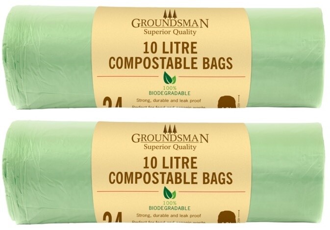 48x Groundsman Compostable Caddy Bin Liners Waste Bags Biodegradable Kitchen 10L
