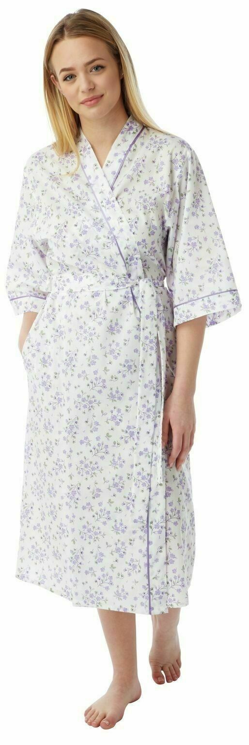 Ladies Poly Cotton Floral Dressing Gown Robes Wrap by Marlon MN18 1030