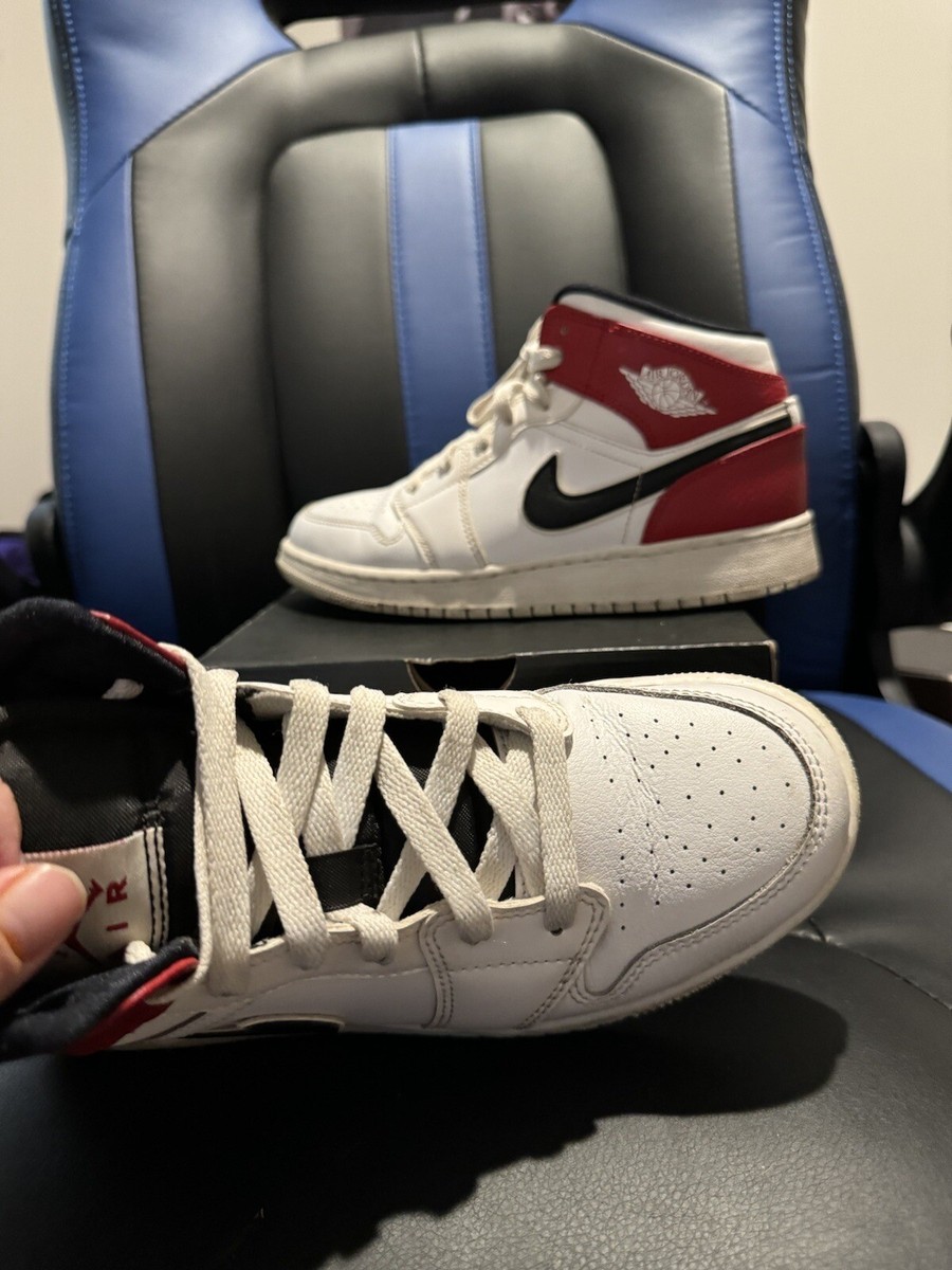 Size 5Y- Jordan 1 Mid White Chicago 2019 White Black Gym Red