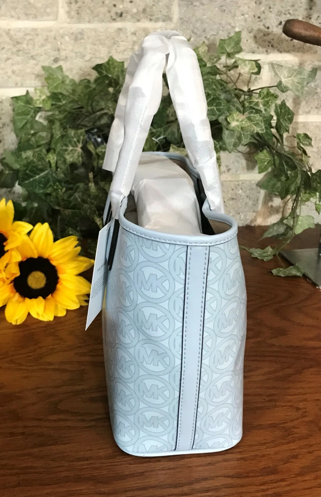 BORSA BORSETTA NUOVA CON ETICHETTE MICHAEL KORS SMALL JODIE LOGO JACQUARD TOTE OCEANO PALLIDO BORSETTA BORSETTA