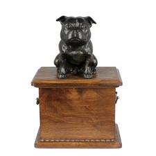 Staffordshire Bull Terrier, Staffy - urn for dog ashes, wooden urn with a dog si