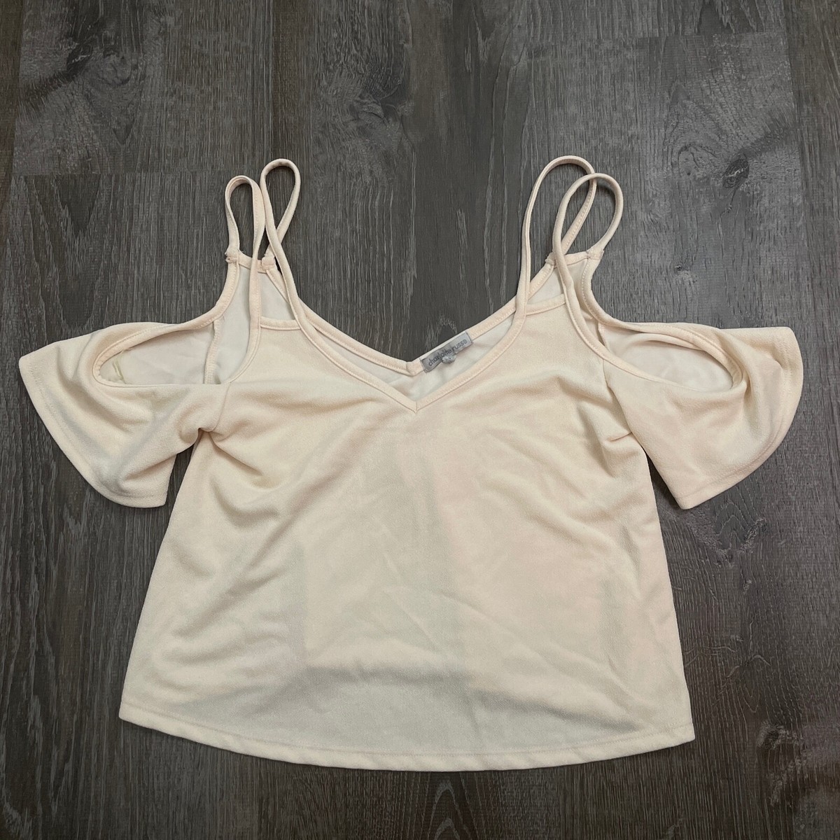 Charlotte Russe Womans Crop Blouse Cold Shoulder Light Pink Short Sleeve  Size XS