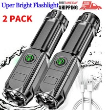 2Pc Super Bright Torch Flashlight USB Rechargeable Tactical Camping Outdoor Lamp