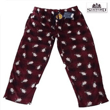 NWT XXL 44-46 STAFFORD Microfleece Burgundy Pajama Lounge Pants Pockets Penguin