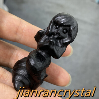 2'' Natural Obsidian Quartz Crystal Snail Carving Mermaid Skull Reiki Healing 1pc