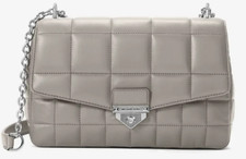 🌞MICHAEL KORS SOHO X-LARGE PEARL GRAY SILVER QUILTED LEATHER CROSSBODY BAG🌺NWT