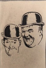 Original Vintage Antique Laurel and Hardy Mini Iron On Transfer