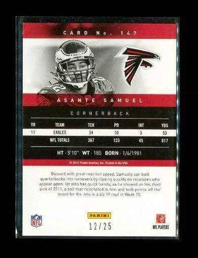 2012 PANINI PRESTIGE EST EXTRA PTS Football Card #147 ASANTE SAMUEL Falcons /25 - Image 2 of 2