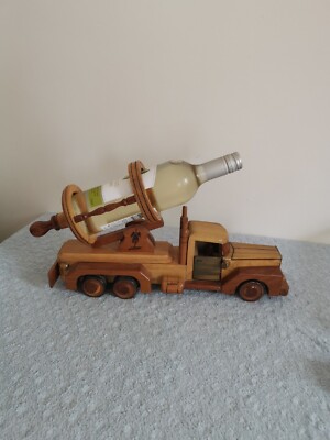 Vintage Wein Whisky Flaschenhalter mit Holzschiene, handgefertigt sehr cool, Unikat    