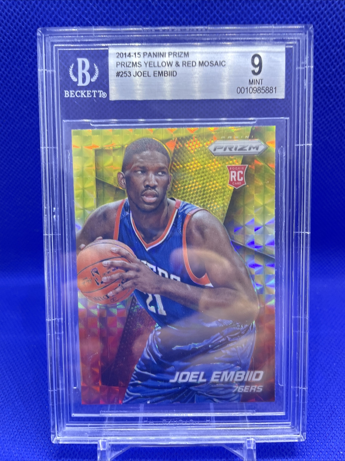2014-2015 Panini Prizm Joel Embiid Rookie RC Red Yellow Mosaic #253 BGS 9 Mint