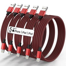 iPhone Charge Cable MiFi Certified USB Cable 5 Pack - 3/3/6/6/10 FT, Black&Red