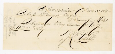 1860 Machias Maine Payment Receipt  Perry & Smyth Plows S.W. Pope Co. Signed ME