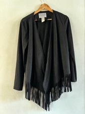 American Rag Cie Black Fringed Jacket Size L Uk 12/14 Suede Effect