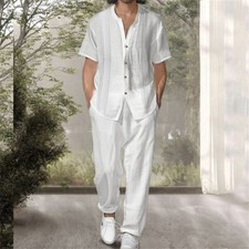 Men Summer Outfit 2-Piece Set Short Sleeve Shirt and Pants Sweatsuit Set