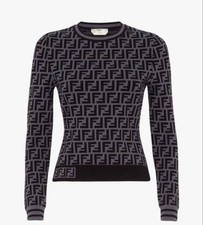 Suéter Fendi Logo Patrón Manga Larga Gris Oscuro Talla 38 Usado