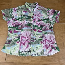 Columbia Floral Hawaiian Short Sleeve Shirt Women's XL Pink & Green Oudoors