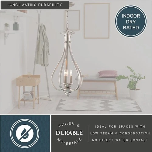 VAXCEL PD35459BN Monrovia 3 Light Brushed Nickel Teardrop Candle Pendant - Picture 2 of 6