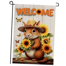 Welcome Fall Garden Flag 12x18inch sunflower Summer Fall Squirrel butterfly