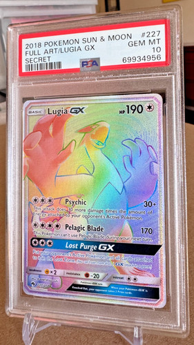 2018 POKEMON SUN & MOON LOST THUNDER #227 FA/LUGIA GX SECRET PSA 10 GEM MINT