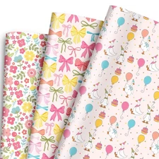 9 Sheets Silly Goose Wrapping Paper Pink Bow Flower Funny Gift Wrap Folded Flat